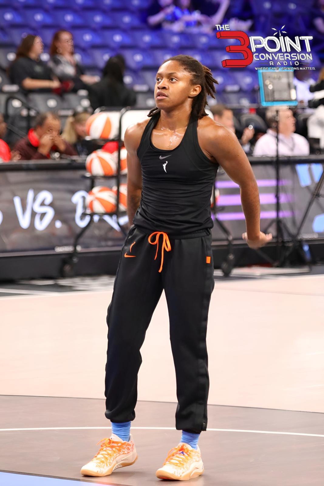 Crystal Dangerfield warming up before facing the Las Vegas Aces
