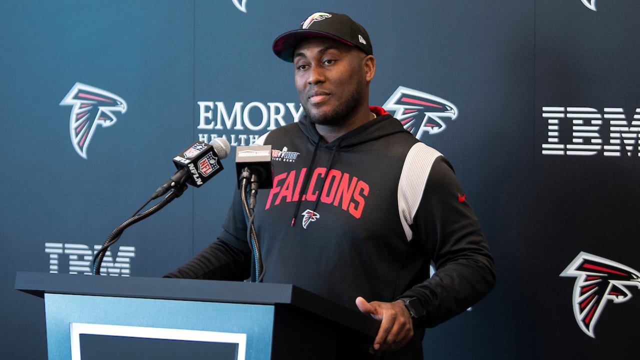 Falcons' special teams coach Marquice Williams is at the podium